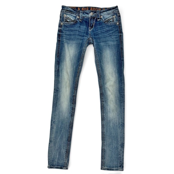 Rock Revival Blair Skinny Jeans 26 Heavy Stitch Flap Pocket 30 Inseam - Picture 3 of 15